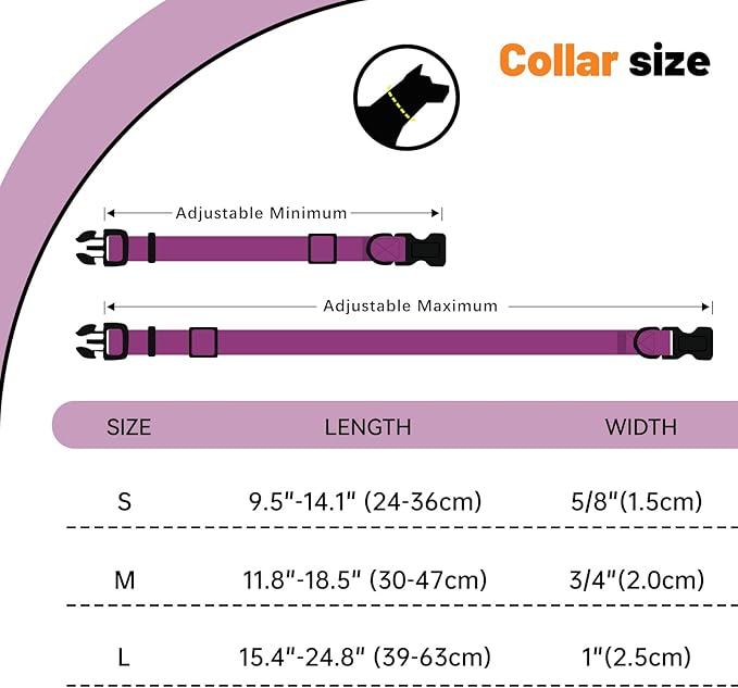 Waterproof Dog Collar, Easy to Clean Rubber Dog Collars with Quick Release Buckle Fits Small Medium or Large Dogs (Purple, M < 11.8-18.5 inch)