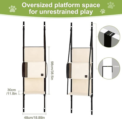 Door Hanging Cat Tree - Hanging Cat Climber 3-Tier Indoor, Door Mounted Collapsible Perch Hammock Bed, Tool-Free Assembly