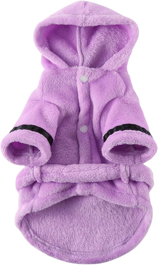 Luxury Small Dog Bathrobe - Soft Flannel Pajamas, Quick Drying Hooded Bath Robe, Super Absorbent Towel for Puppies and Cats