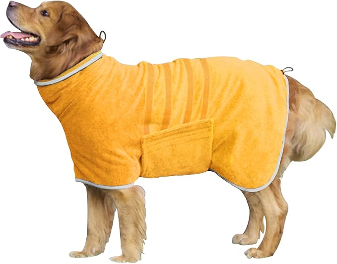 Dog Robe - Fast Drying Towel - Microfiber Super Absorbent Pet Bathrobe, Adjustable Collar & Belly Strap (Yellow, XX-Large)
