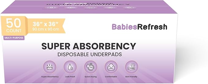 50 Count Super Absorbency 2XL 36” x 36" Disposable Underpads, Leakproof Quick Drying for Multi-use for Babies, Puppy Pads and Adults, Chucks, Disposable Diaper Changing Pad for Baby, Blue XXL