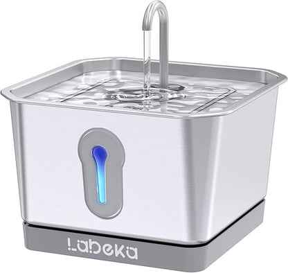 135oz/4L Wireless Cat Water Fountain, [304 Stainless Steel]&[Water and Electricity Separation Safety Design], Pet Fountain for Cats Inside, Innovative Design Easy to Clean for Cats and Dogs (Silver)