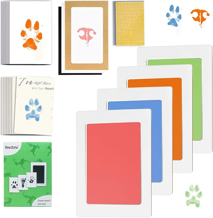 Paw Print Kit - Dog & Cat Paw & Nose Imprint Cards, Clean Touch Ink Pads for Keepsakes