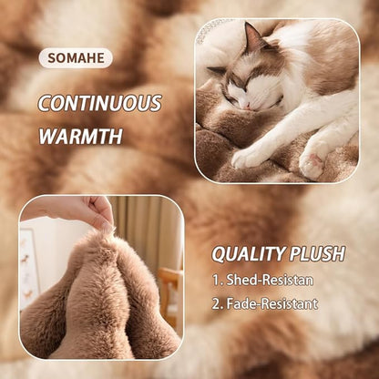 Cat Bed, Plush Faux Fur Kneading Flat Mat - Machine Washable Fluffy Pet Bed for Indoor Cats, Non-Slip Small Kitten Bed, Therapeutic Knead Cat Mat for Couch & Window Sill, 23"×15" Inch,Brown