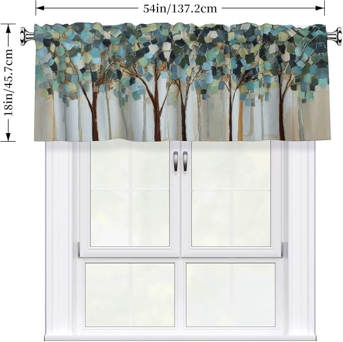 Tree Curtain Valance Short Rod Pocket Window Treatment for Living Room Bedroom Kitchen Bathroom 1 Panel 54" W x 18" L