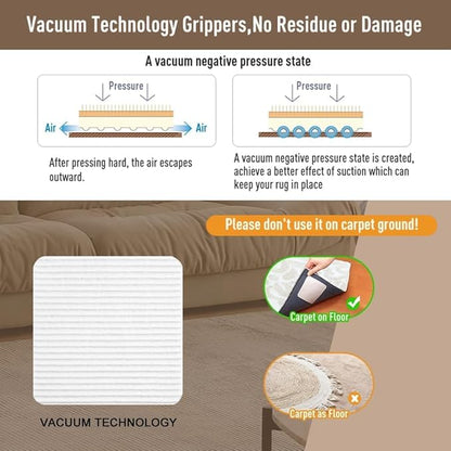 Anti Slip Carpet Grips 8 Pcs Vacuum Technology Carpet Gripper for Hardwood Floors Anti Curling Rug Pad Grippers Washable Non Slip Area Rug Stopper