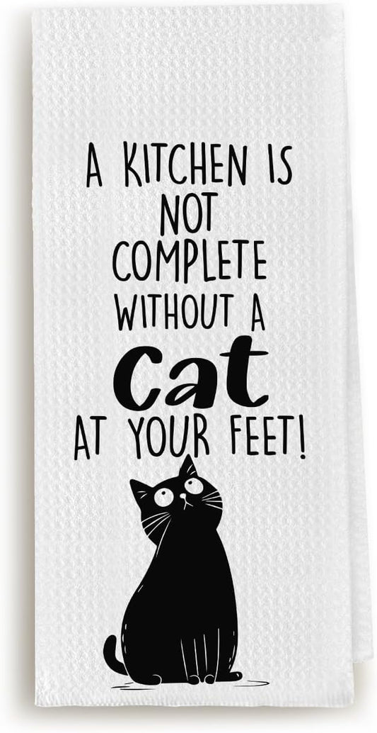 Funny Black Cat Dish Towels for Kitchen, A Kitchen is Not Complete Without A Husky at Your Feet, Black Cat Gifts, Cat Kitchen Towels, Cat Christmas Decorations, Gifts for Cat Lovers 16x24 inch