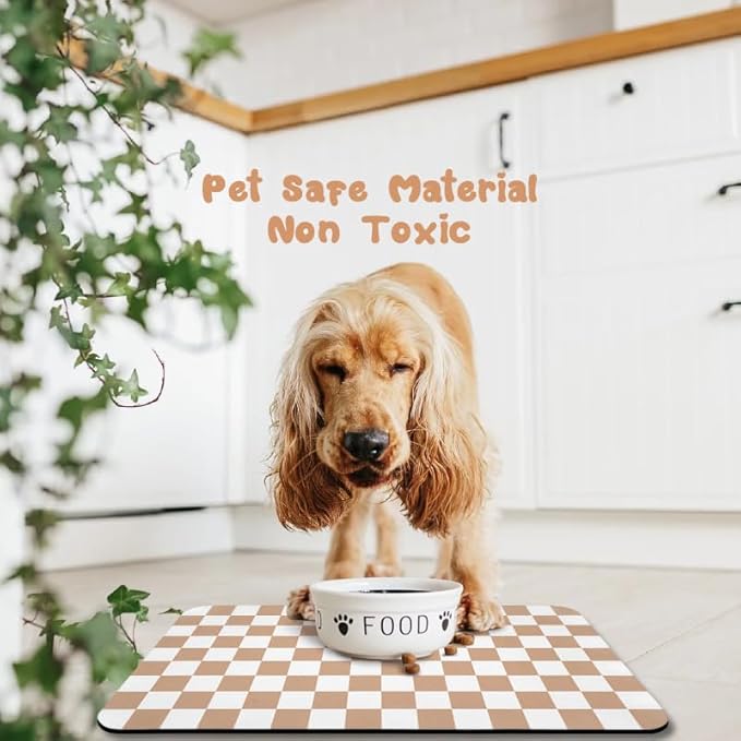 Dog Food Mats for Floors Waterproof, Pet Water Bowl Mats Pet Feeding Absorbent Placemats Plaid 24 * 32 inch