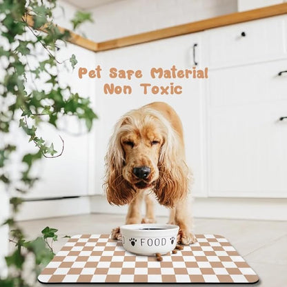 Dog Food Mats for Floors Waterproof, Pet Water Bowl Mats Pet Feeding Absorbent Placemats Plaid 24 * 32 inch