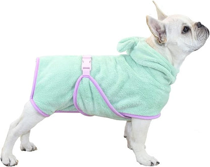 Dog Bathrobe, Microfiber Fast Drying Absorbent Hooded Bath Towel for Puppy Small Medium Large Dog Cat(Green,S)