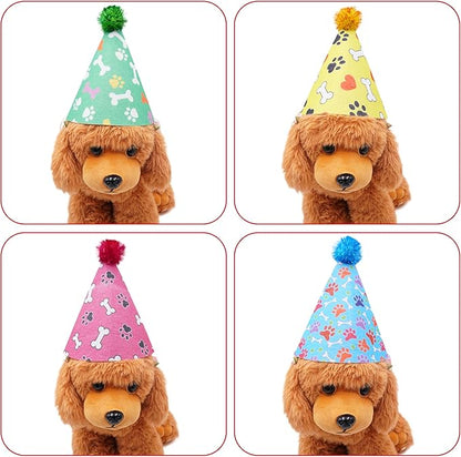 6pcs Dog Birthday Party Hats Felt for Large XL XXL Giant Breed Dogs Paw Bone Print with Pompons for Holiday Birthday Wedding Costume Head Wear Accessories