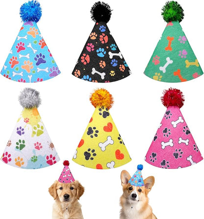 6pcs/Pack Dog Birthday Hat Party Hats Supplies for Small Medium Doggie Puppies Cat Kitten Decorations Grooming Accessories