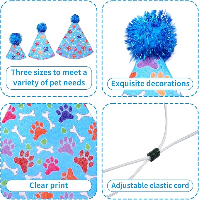6pcs/Pack Dog Birthday Hat Party Hats Supplies for Small Medium Doggie Puppies Cat Kitten Decorations Grooming Accessories