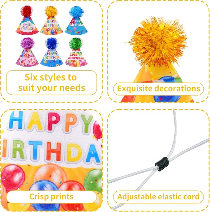 6pcs/Pack Dog Birthday Hats Party Hats for Small MediumPuppies Doggie Cats Boy Girl Birthday Costume Accessories