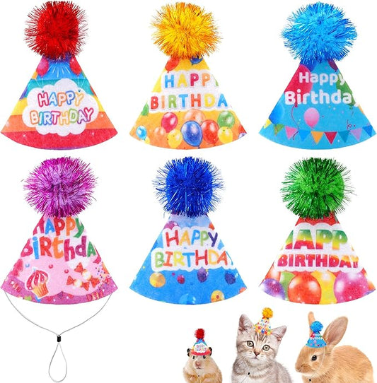 6pcs/Pack Mini Dog Happy Birthday Hats Party Hats for Small Puppies Doggie Cats Kittens Rabbit Boy Girl Birthday Costume Accessories