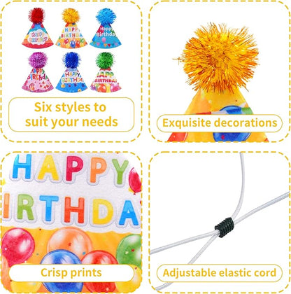 6pcs/Pack Mini Dog Happy Birthday Hats Party Hats for Small Puppies Doggie Cats Kittens Rabbit Boy Girl Birthday Costume Accessories