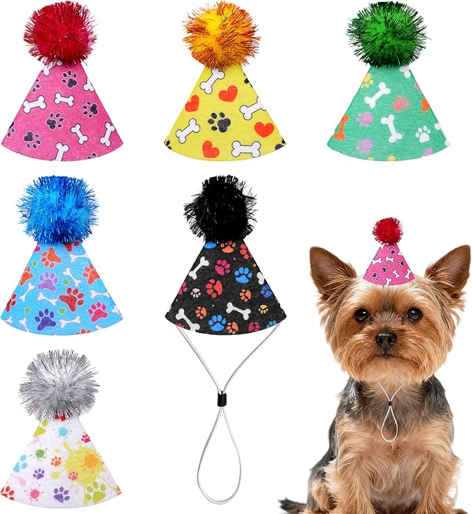 6pcs/Pack Mini Dog Party Hats for Small XS Cat Puppy Doggie Kitten Rabbit Stuffed Animals Birthday Holiday Party Grooming Accessories