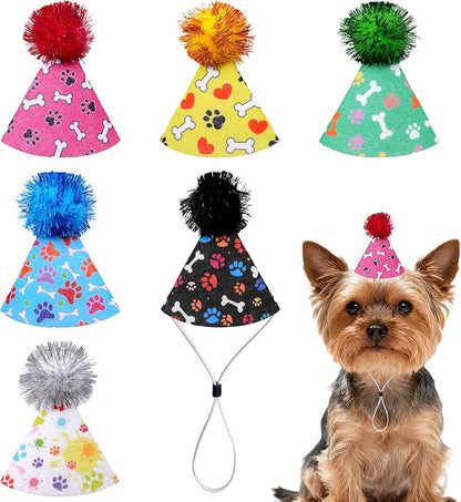 6pcs/Pack Mini Dog Party Hats for Small XS Cat Puppy Doggie Kitten Rabbit Stuffed Animals Birthday Holiday Party Grooming Accessories