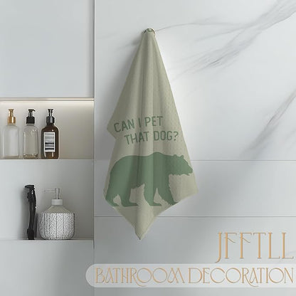 Funny Bear Kitchen Towels, Gifts for Bear Wildlife Camping Lovers Dish Tea Towels for Kitchen Decor, Can I Pet That Dog Decorative Hand Towel for Bathroom, 16x24 Inch - Green