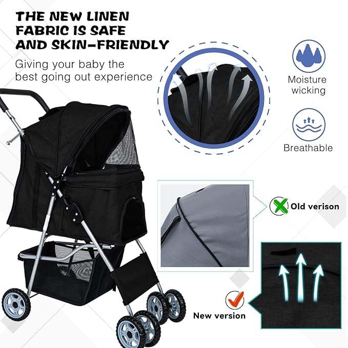 Dog Stroller for Small Dogs,Pet Stroller Strolling Cart 4 Wheels Folding Pet Gear Lightweight Waterproof with Storage Basket for Puppy Small Medium Dogs Cats for Travel,Black