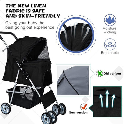 Dog Stroller for Small Dogs,Pet Stroller Strolling Cart 4 Wheels Folding Pet Gear Lightweight Waterproof with Storage Basket for Puppy Small Medium Dogs Cats for Travel,Black