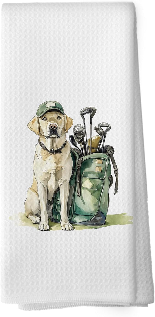 Golf Dog Kitchen Towels - Labrador Dish Towels, Sports Gifts, Pet Golf Club Decorative Absorbent Dishcloths Hand Towels for Kitchen Gym Spa Decor 16x24 Inches