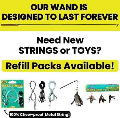 Forever Stick 2-Pack - The Unbreakable Cat Wand Toy, Durable Cat Toy Wand, Extra Long Cat String Toy, Cat Fishing Pole Toy for Bored Indoor Adult Cats, Cat Stick Toy, Cat Feather Wand, Cat Teaser Wand