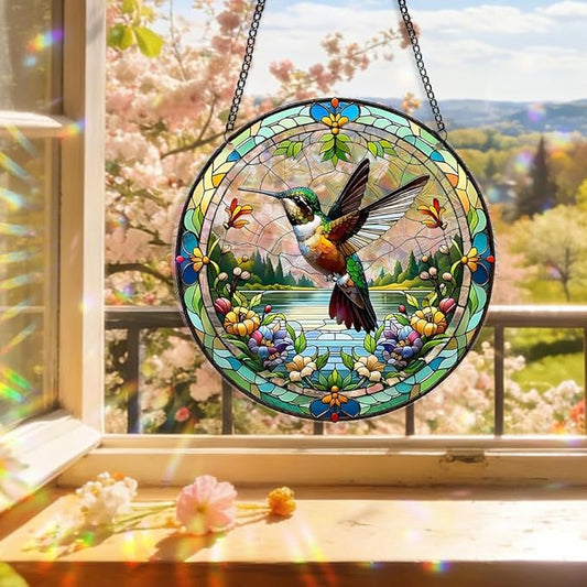8 Inch Sun Catchers Indoor Window, Acrylic Rainbow Suncatcher Window Hanging Decoration for Living Room Bedroom Summer Home Balcony Ornaments Decoration (141Hummingbird)