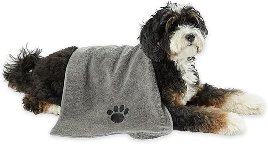 Bone Dry Pet Grooming, Embroidered Microfiber Towel Drying Collection, 15x30, Gray