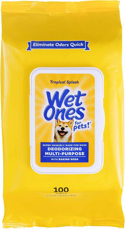 Wet Ones for Pets Desmellizing Multi-Purpose Dog Wipes with Baking Soda Dog Desmellizing Wipes for All Dogs in Tropical Splash Scent, Wet Ones Wipes for Desmellizing Dogs (Pack of 1,100 Count Total)