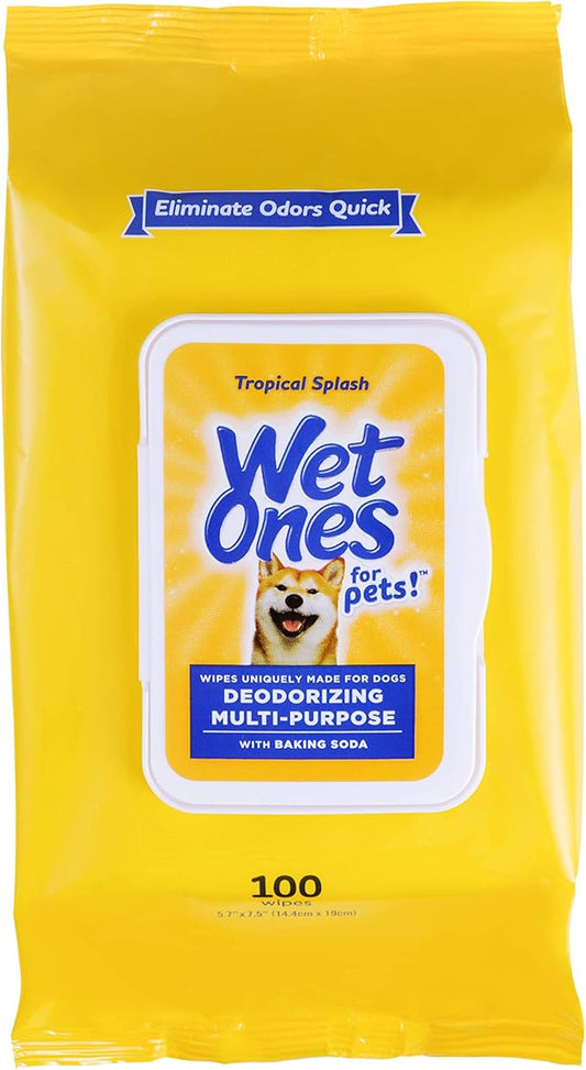 Wet Ones for Pets Desmellizing Multi-Purpose Dog Wipes with Baking Soda Dog Desmellizing Wipes for All Dogs in Tropical Splash Scent, Wet Ones Wipes for Desmellizing Dogs (Pack of 1,100 Count Total)