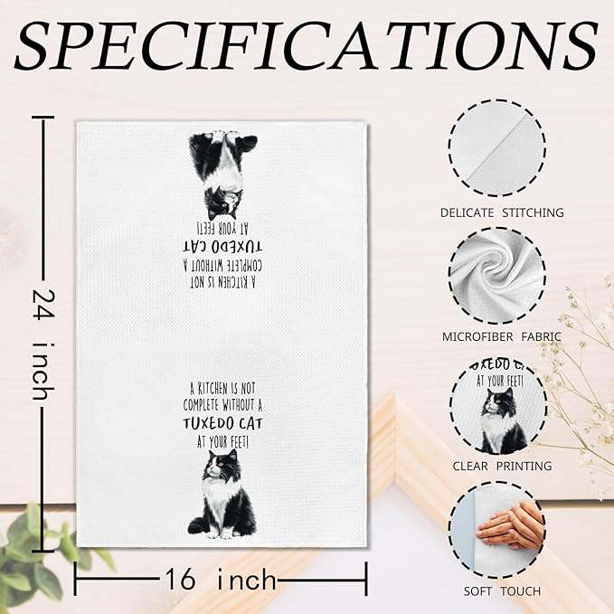Funny Tuxedo Cat Gifts Kitchen Towels, Cat Lover Gifts for Women, Funny Hand Towels for Bathroom Decor, A Kitchen is Not Complete Without A Tuxedo Dishcloths Dish Towel forKitchen 16x24 Inches