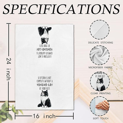 Funny Tuxedo Cat Gifts Kitchen Towels, Cat Lover Gifts for Women, Funny Hand Towels for Bathroom Decor, A Kitchen is Not Complete Without A Tuxedo Dishcloths Dish Towel forKitchen 16x24 Inches