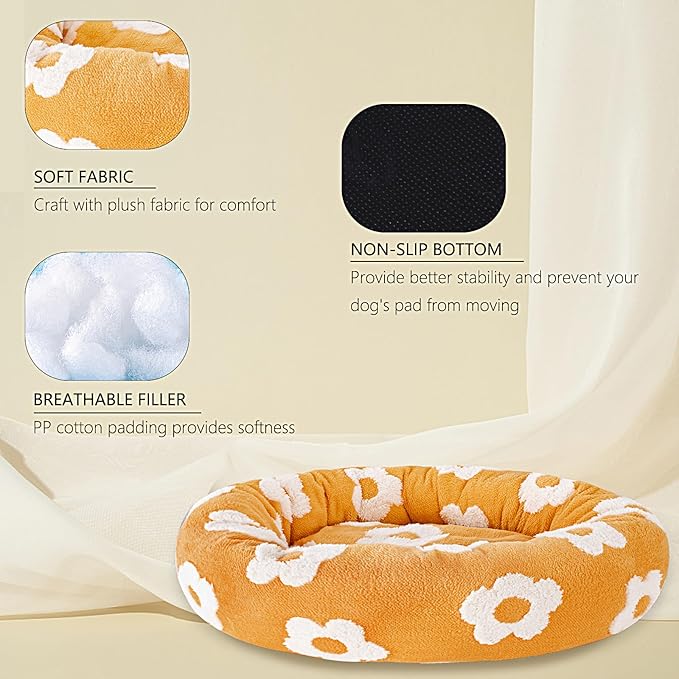 39 Inch Calming Dog Bed for Large Dogs, Round Anti-Anxiety Warm Bed, Soft Cozy Anti-Slip Donut Washable Pet Bed, Fits up to 100 lbs Pets
