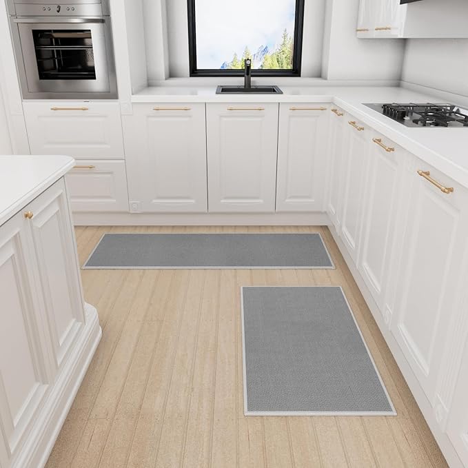 Kitchen Mat 1 PCS, Cushioned Non Slip Rugs for Kitchen Floor, Absorbent Runner Comfort Standing Mats Washable for Kitchen, Office, Home (Grey, 17.3"x47")