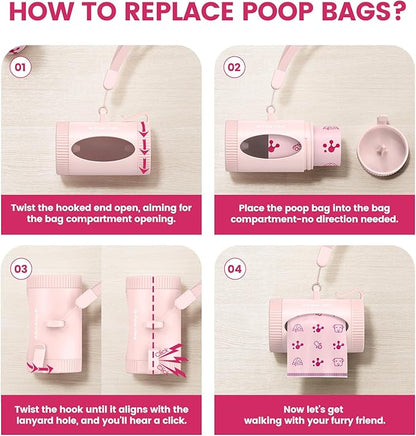 Dog Poop Bags Rolls with Retractable Poop Bag Holder, Leak Proof and Extra Thick Lavender Pet Waste Bags, 70% Recycled GRS Certified, 1 Dispenser and 105 Bags for Doggy Walking & Cat Litter