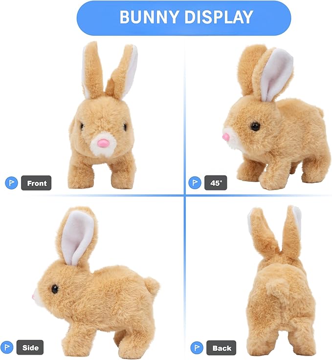 Bunny Stuffed Animal Plush, Interactive Electronic Pet Hopping Bunny Toy, Realistic Stuffed Easter Bunny Rabbit with Sounds and Movements Animated Walking Wiggle Ears Twitch Nose (White)