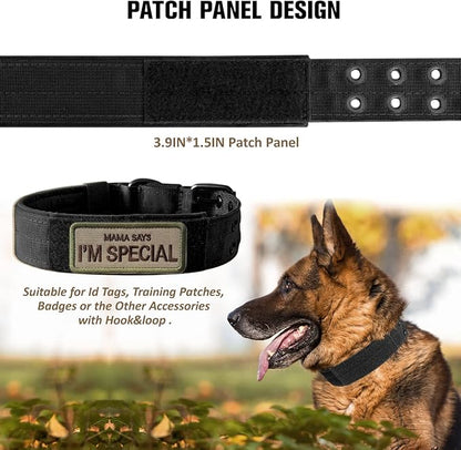 Tactical Dog Collar Military Adjustable Dog Collars Soft Nylon Training Collar with Patch Heavy Duty Metal Buckle Collars for Medium Large Dogs (Violet, XL)