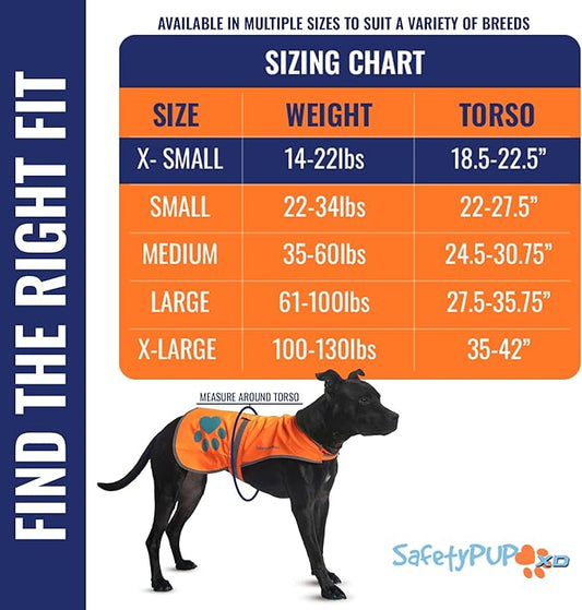 SafetyPUP XD Reflective Dog Vest. Hi-Visibility, Fluorescent Blaze Orange Dog Vest Helps Protect Your Best Friend. Safeguard Your PUP from Motorists & Hunting Accidents, On or Off Leash (X-Small)