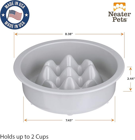 The Niner Slow Feed Bowl - Raised Peaks Slow Down Pets Eating - Fits Elevated Feeders Including Neater Feeder Large Sizes - Gentle on Teeth and Gums - Holds up to 2 Cups (Silver)
