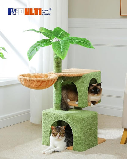 PEQULTI 31" Cat Tree for Indoor Cats, Multi-Level Cat Tower with Cozy Cat Condo Clearance Prime, Green