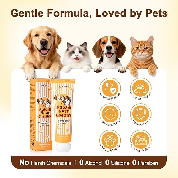 Paw & Nose Balm for Dogs & Cats - 1.76 oz | for Dry, Cracked Paw Pads & Rough Snout | Conditioning Formula with Organic Shea Butter, Jojoba Oil & Ceramide Complex | Safe & Lickable