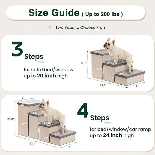 Love's cabin Dog Stairs for Small Medium or Large Dogs with Storage and Adjustable Steps, Foldable Cat Steps for Bed or Couch, 4-Step Gray Folding Ramp with Zip up to 200 lbs, Light Grey