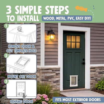 Purrfect Portal Exterior and Interior Cat Door, 4-Way Locking Magnetic Cat Flap for Solid & Hollow Core Doors, Outdoor Pet Door for Cats & Small Dogs, Easy Install Secure Exterior Cat Door