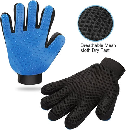 2PCS Pet Grooming Glove, Dog Brush Glove, Gentle Deshedding Brush Glove,Mess-Free Grooming Efficient Pets Hair Remover Mittens Washing Gloves for Short and Long Hair Dogs & Horses & Cats (Blue)