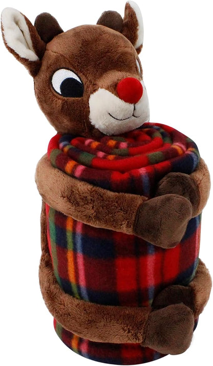 Rudolph The Red-Nosed Reindeer | 13" Holiday Rudolph with 50" x 60" Blanket | Officially Licensed Collectible Plush and Throw Bundle Brown