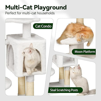 Meecal 43-Inch Cat Tree,Cute Cloud Cat Tree for Kittens & Small Cats Under 6 Months 9lbs, Cat Tower with Scratching Post, Double Condos, Plush Hammock & Dangling Toys, White