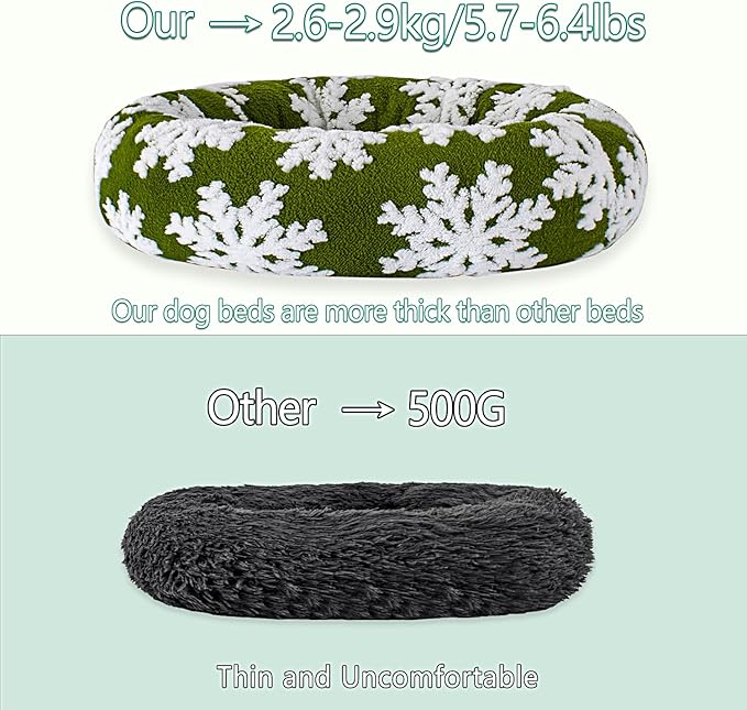 39 Inch Christmas Snowflakes Calming Dog Bed for Large Dogs, Round Anti-Anxiety Warm Bed, Soft Cozy Anti-Slip Donut Washable Pet Bed, Fits up to 100 lbs Pets