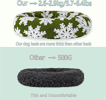 39 Inch Christmas Snowflakes Calming Dog Bed for Large Dogs, Round Anti-Anxiety Warm Bed, Soft Cozy Anti-Slip Donut Washable Pet Bed, Fits up to 100 lbs Pets
