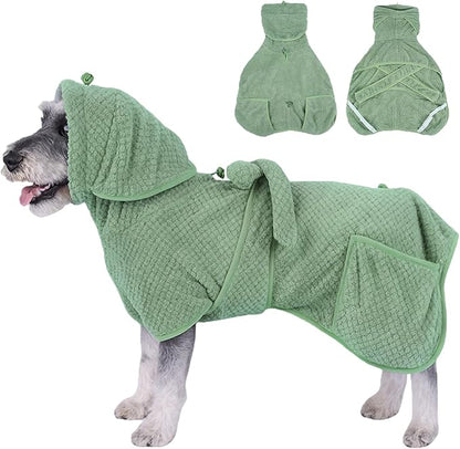 Super Absorbent Dog Bathrobe Pineapple Soft Fast Drying Dogs Towel Robe Adjustable Drying Coat for After Bath with Hood (Pineapple Green, Medium)